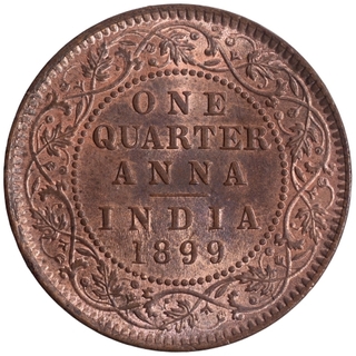 Copper One Quarter Anna Coin of Victoria Empress Calcutta Mint of 1899.