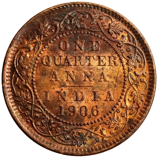 Bronze One Quarter Anna Coin of King Edward VII of Calcutta Mint of 1906.