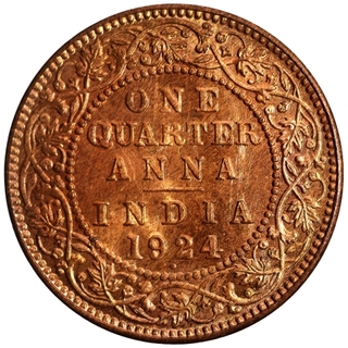 Copper One Quarter Anna Coin of King George V of Bombay Mint of 1924.