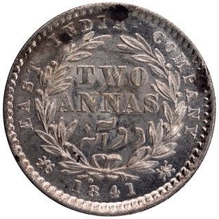 Silver Two Annas Coin of Victoria Queen of Calcutta Mint of 1841.