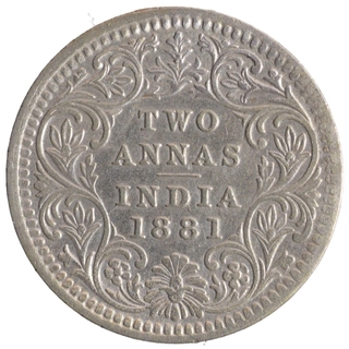 Silver Two Annas Coin of Victoria Empress of Calcutta Mint of 1881.