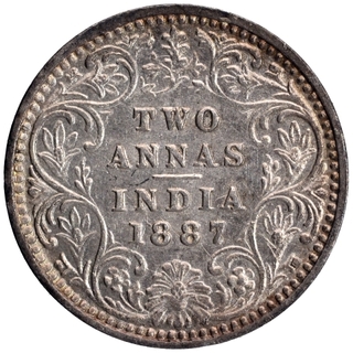 Silver Two Annas Coin of Victoria Empress of Bombay Mint of 1887.