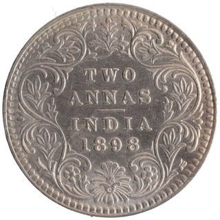 Silver Two Annas Coin of Victoria Empress of Calcutta Mint of 1898.