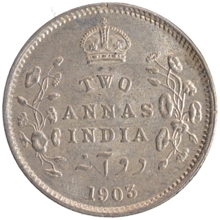 Silver Two Annas  Coin of King Edward VII of Calcutta Mint of 1903.