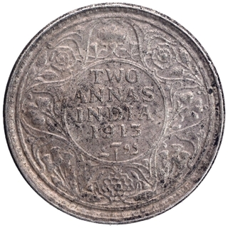 Silver Two Annas Coin of King George V of Bombay Mint of 1913.