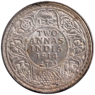 Silver Two Annas Coin of King George V of Calcutta Mint of 1914.