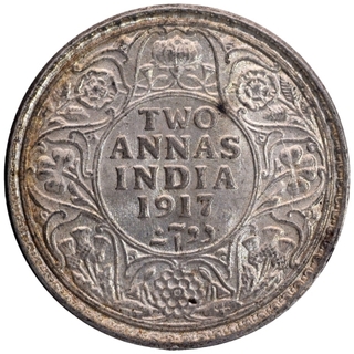 Silver Two Annas Coin of King George V of Calcutta Mint of 1917.