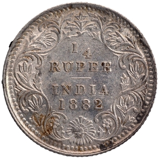 Silver One Quarter Rupee Coin of Victoria Empress of Calcutta Mint of 1882.