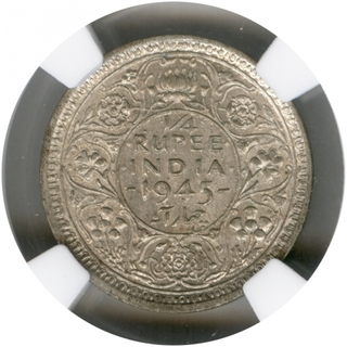 Silver One Quarter Rupee Coin of King George VI of Bombay Mint of 1945.