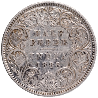 Silver Half Rupee Coin of Victoria Empress of Calcutta Mint of 1888.