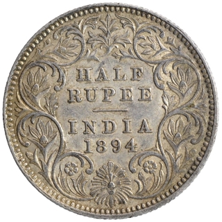 Silver Half Rupee Coin of Victoria Empress of Calcutta Mint of 1894.