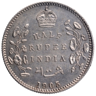 Silver Half Rupee Coin of King Edward VII of Calcutta Mint of 1905.