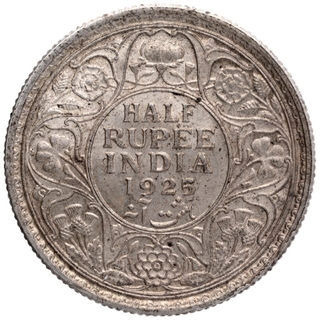 Silver Half Rupee Coin of King George V of Calcutta Mint of 1925.