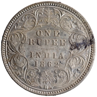 Silver One Rupee Coin of Victoria Queen of Calcutta Mint of 1862.