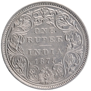 Silver One Rupee Coin of Victoria Queen of Bombay Mint of 1875.