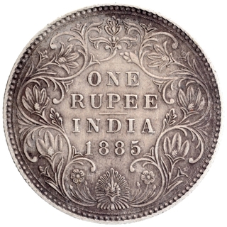 Silver One Rupee Coin of Victoria Empress of Bombay Mint 1885.