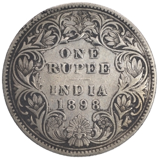 Silver One Rupee Coin of Victoria Empress of Bombay Mint of 1898.