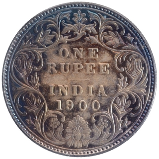 Silver One Rupee Coin of Victoria Empress of Bombay of 1900.