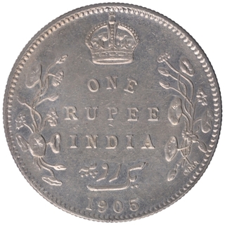 Silver One Rupee Coin of King Edward VII of Bombay Mint of 1905.