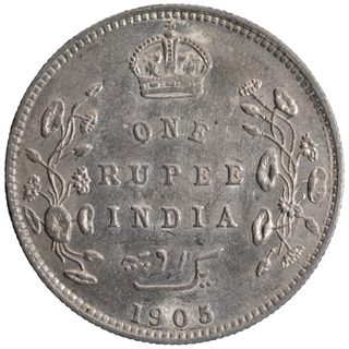 Silver One Rupee Coin of King Edward VII of Bombay Mint of 1905.