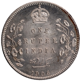 Silver One Rupee Coin of  King Edward VII of Calcutta Mint of 1906.