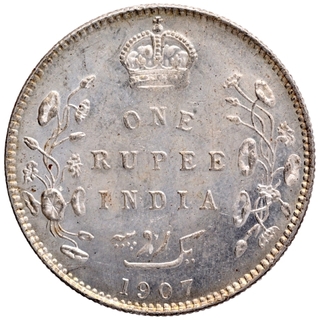 Silver One Rupee Coin of King Edward VII of Bombay Mint of 1907.