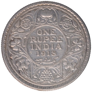 Silver One Rupee Coin of King George V of Bombay Mint of 1918.