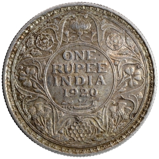 Silver One Rupee Coin of King George V of Calcutta Mint of 1920.