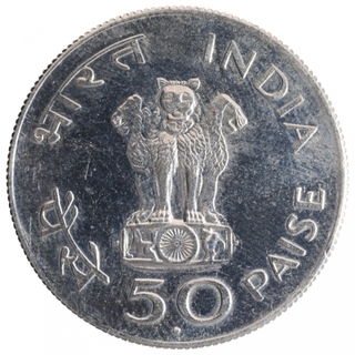 Nickel Fifty Paise Coin of Mahatma Gandhi Centenary of Bombay Mint of  Republic India of 1969.