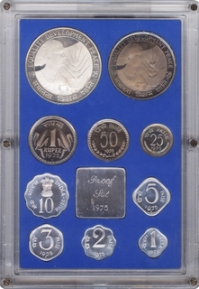 Proof Set of Equality Development and Peace of Bombay Mint 1975.