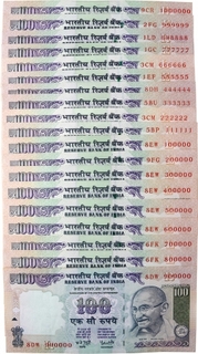 Fancy Numbers Hundred Rupees Bank Notes Singned By Y V Reddy.