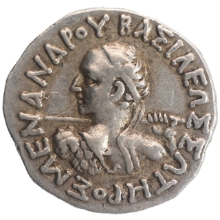 Silver Drachma Coin of Menander I of Indo Greeks.