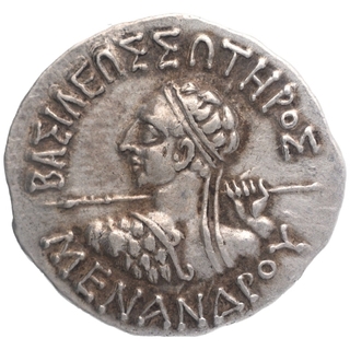 Silver Drachma Coin of Menander I of Indo Greeks.