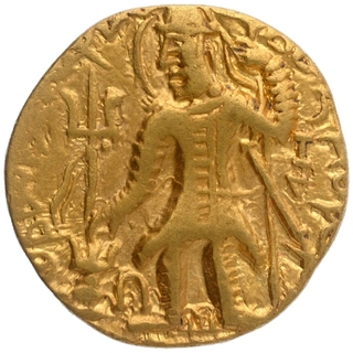 Gold Dinar Coin of Vasudeva II of Kushan Dynasty of Oesho type.