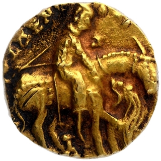 Gold Heavy Dinar Coin of Prakashaditya of Later Gupta Dynasty.