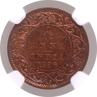 Copper One Twelfth Anna Coin of Victoria Empress of Bombay Mint of 1886.