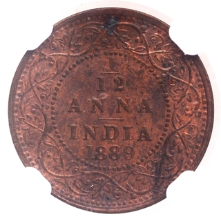 Copper One Twelfth Anna Coin of Victoria Empress of Bombay Mint of 1889.