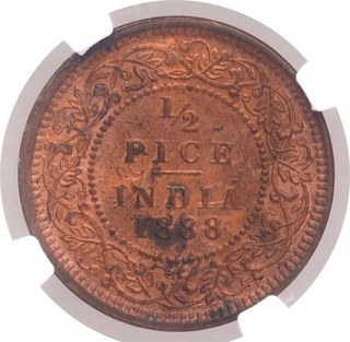 Copper Half Pice Coin of Victoria Empress of Calcutta Mint of 1888.