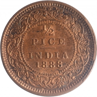 Copper Half Pice Coin of Victoria Empress of Calcutta Mint of 1888.