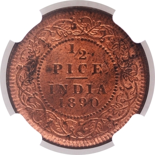 Copper Half Pice Coin of Victoria Empress of Calcutta Mint of 1890.