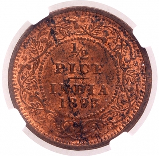 Copper Half Pice Coin of Victoria Empress of Calcutta Mint of 1893.