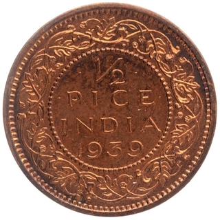 Bronze Half Pice Coin of King George VI of Calcutta Mint of 1939.