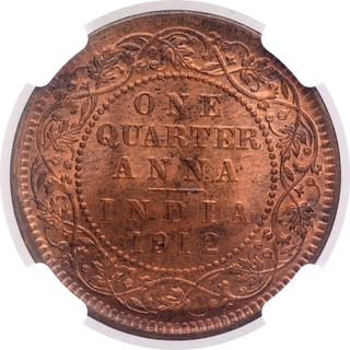 Copper One Quarter Anna Coin of King George V of Calcutta Mint of 1912.