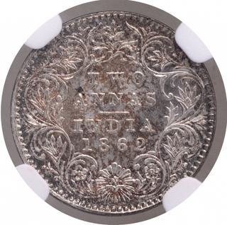 Silver Two Annas Coin of Victoria Queen of Calcutta Mint of 1862.