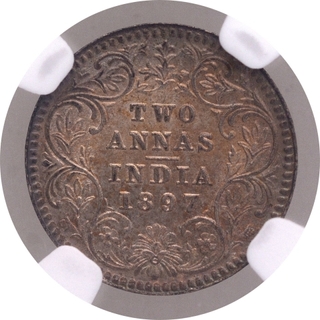 Silver Two Annas Coin of Victoria Empress of Calcutta Mint of 1897.