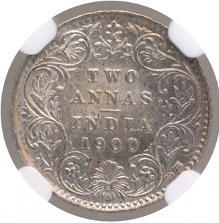 Silver Two Annas Coin of Victoria Empress of Calcutta Mint of 1900.