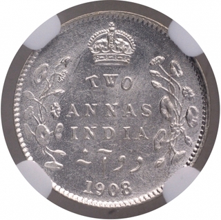 Silver Two Annas Coin of King Edward VII of Calcutta Mint of 1908.