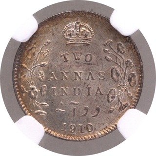 Silver Two Annas Coin of King Edward VII of Calcutta Mint of 1910.