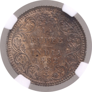 Silver Quarter Rupee Coin of  Victoria Empress of Calcutta Mint of 1882.