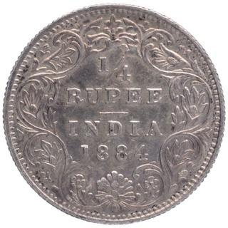 Silver Quarter Rupee Coin of Victoria Empress of Bombay Mint of 1884.